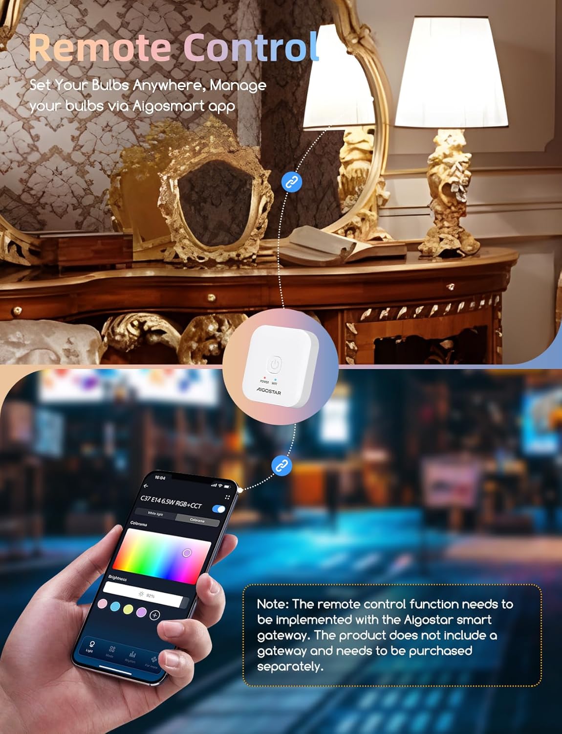 Aigostar Mesh - Lampadine Alexa Bluetooth Mesh 6.5W C37, Lampadina Smart Works with Alexa, Lampadina Alexa E14 Candela LED 555LM RGB & 2700K-6500K, 2 Unità (Con Telecomando Bluetooth) C37 E14 6.5w 2 Unità - Immagine 5