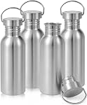 Volhoply 26oz Uninsulated Single Walled Water Bottle, Stainless Steel Reusable Water Bottles with Handle, BPA Free & Plastic Free 18/8 304 Metal Water Bottles for Camping, Hikers, Cyclists