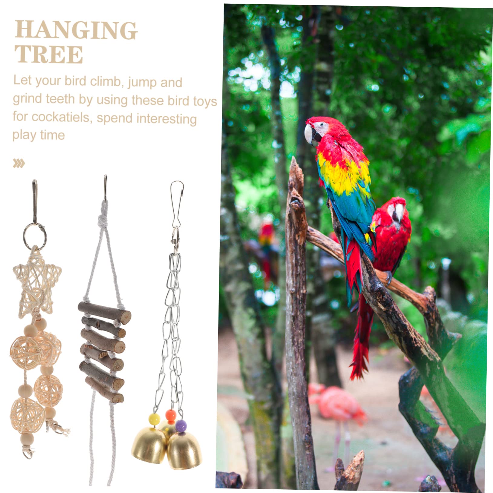 BESPORTBLE 9pièces Jouets à Mâcher Naturel pour Oiseaux Accessoires De Cage avec Échelle pour Perroquets Calopsittes Et Oiseaux