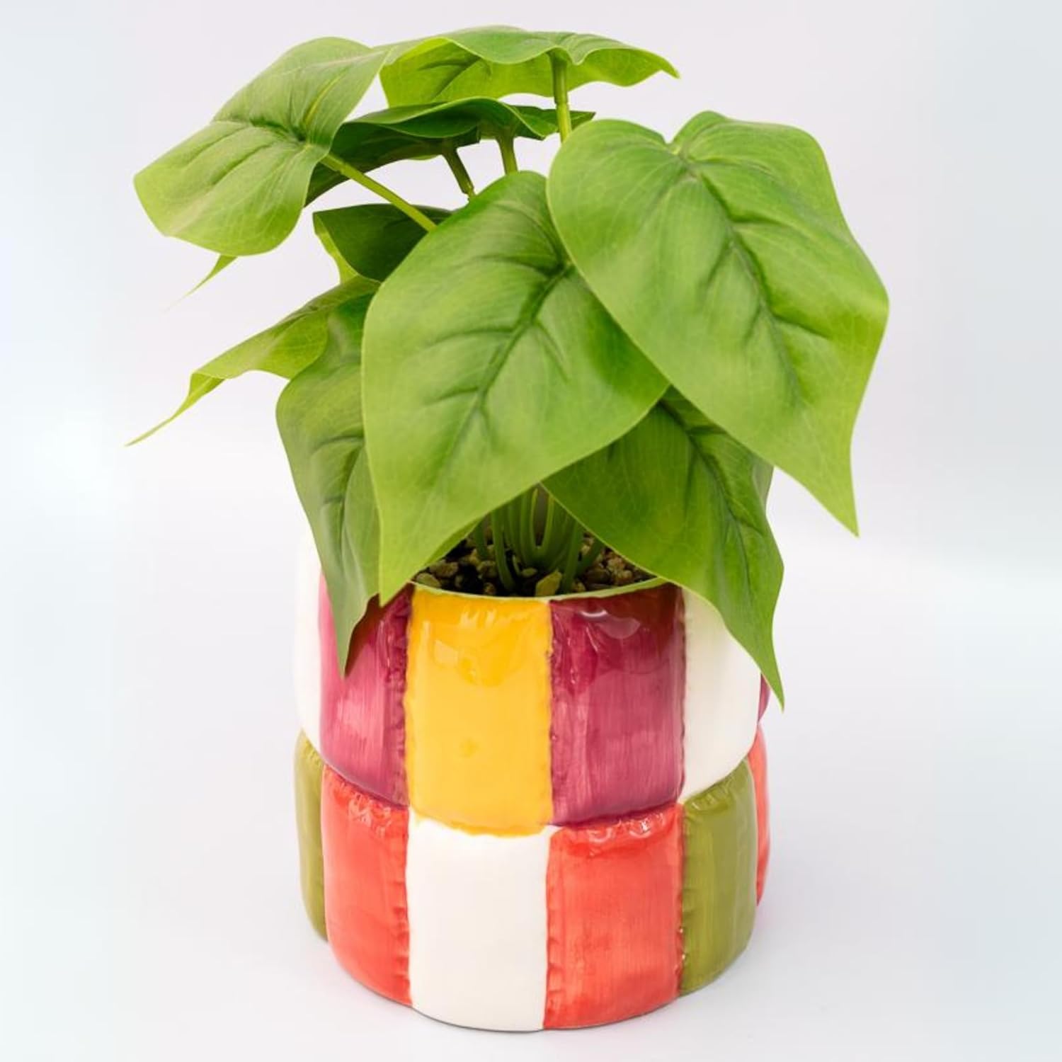 ban.do Novelty Ceramic Planter with Drainage Hole, Decorative Planter, Ceramic Planter for Home Decor, Cute Decor, Unique Planter, Colorblock