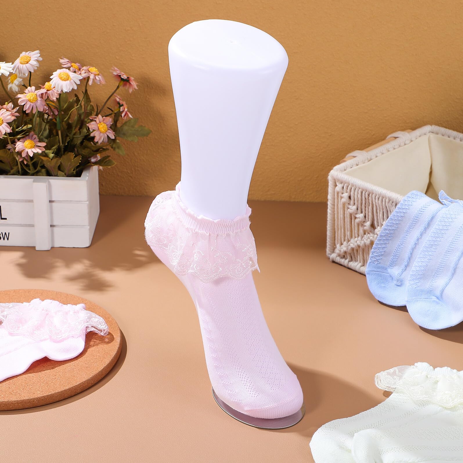 Mipcase Mannequin Design et Féminin Chaussettes Vinyle Blanc Pied en Style Réaliste Solide Aléatoire Bijoux de Cheville Vitrines de Bijouterie