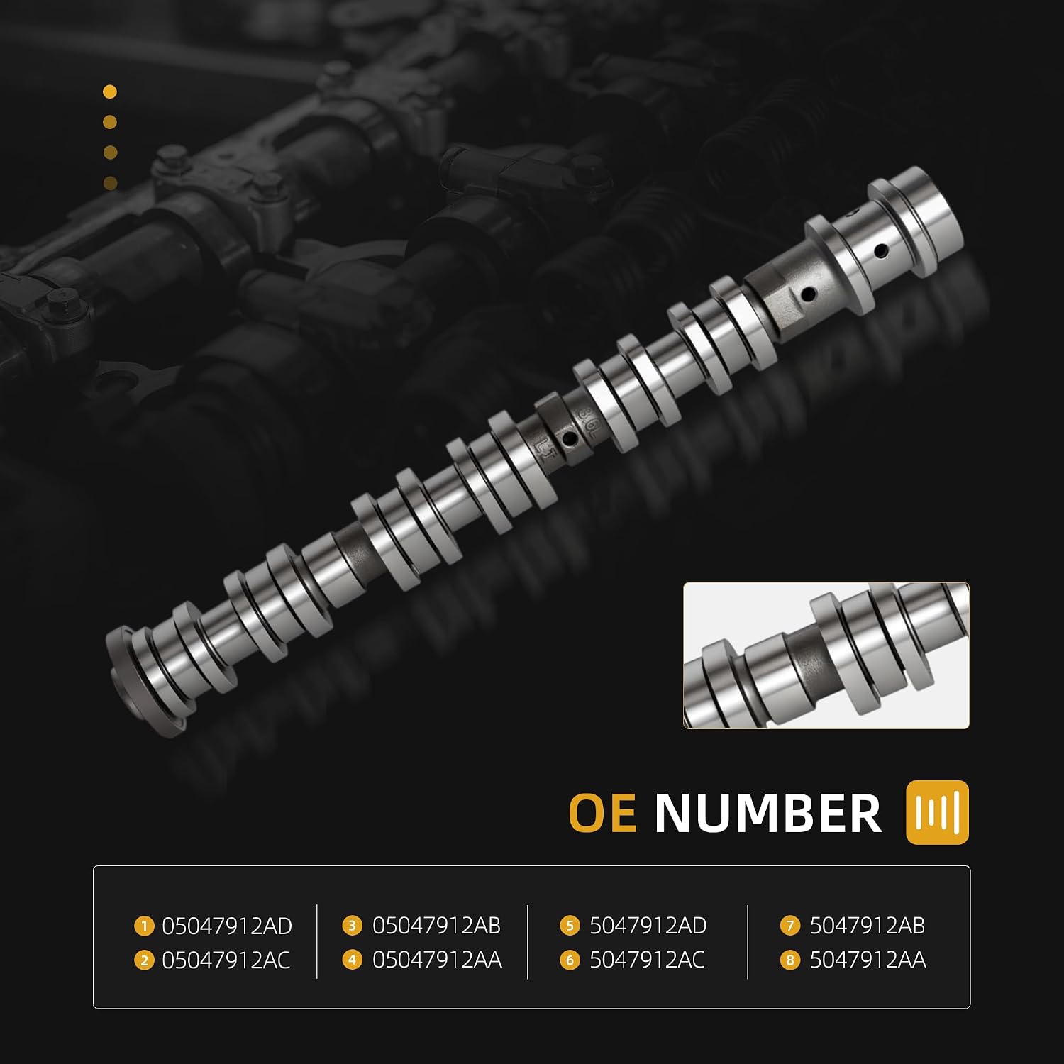 5047912AA Left Side Intake Camshaft, for Jeep Wrangler/Grand Cherokee/Gladiator,for Dodge Durango,for RAM 1500/Promaster, for Chrysler Pacifica/Voyager, 3.6L, 16-24, 5047912AD 5047912AB