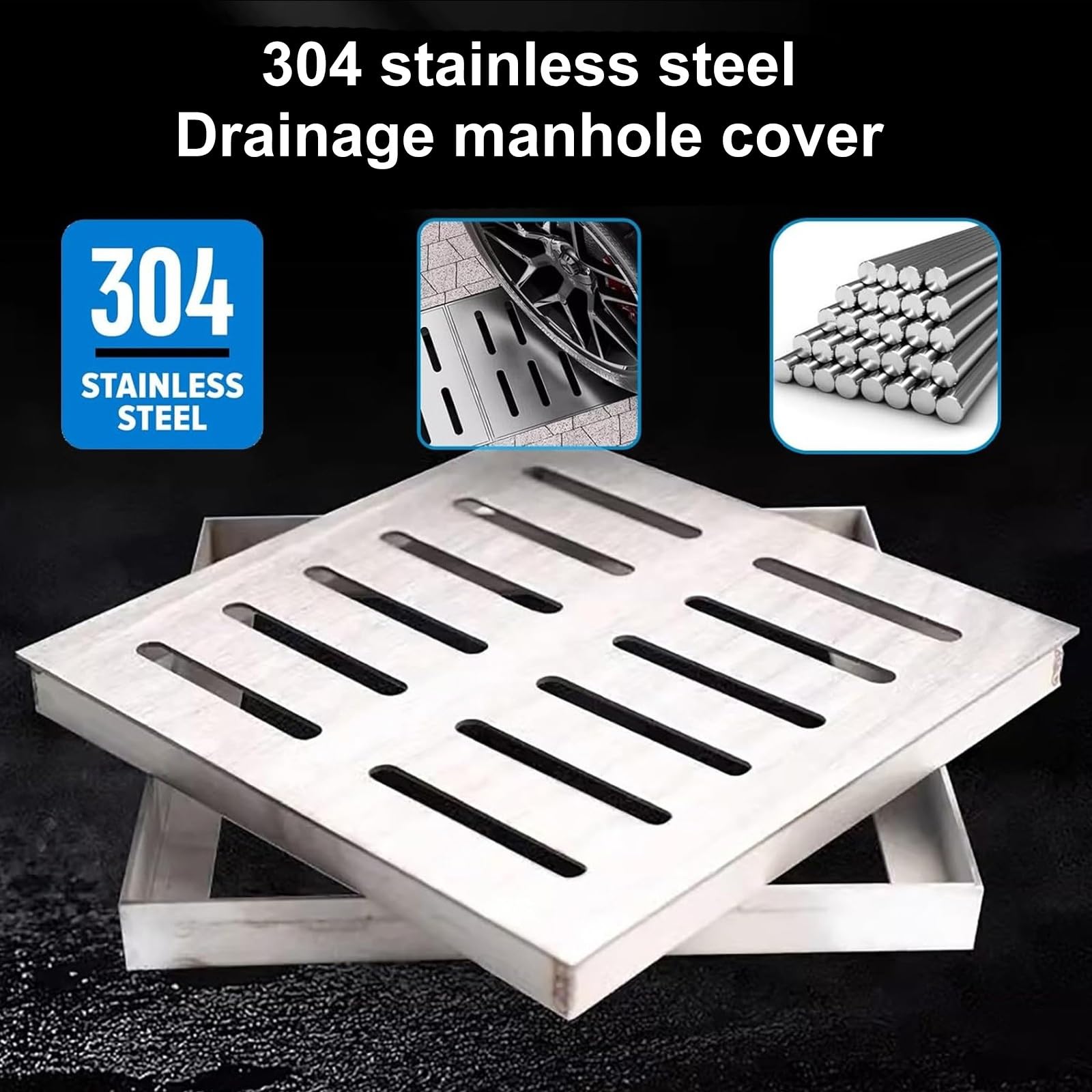 Copertura per scarico esterno, coperchio per griglia settica, griglia per acqua piovana in acciaio inossidabile 304, per cortile e pavimentazione, copertura di ispezione in metallo resistente
