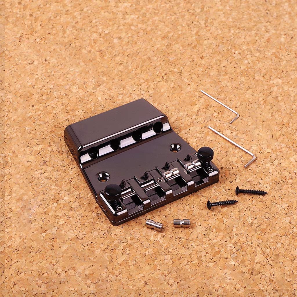 Alnicov Puente de bajo, guitarra eléctrica Reparación de puente de bajo con espárragos y llaves para bajo de 4 cuerdas o guitarra en forma de zapato Negro