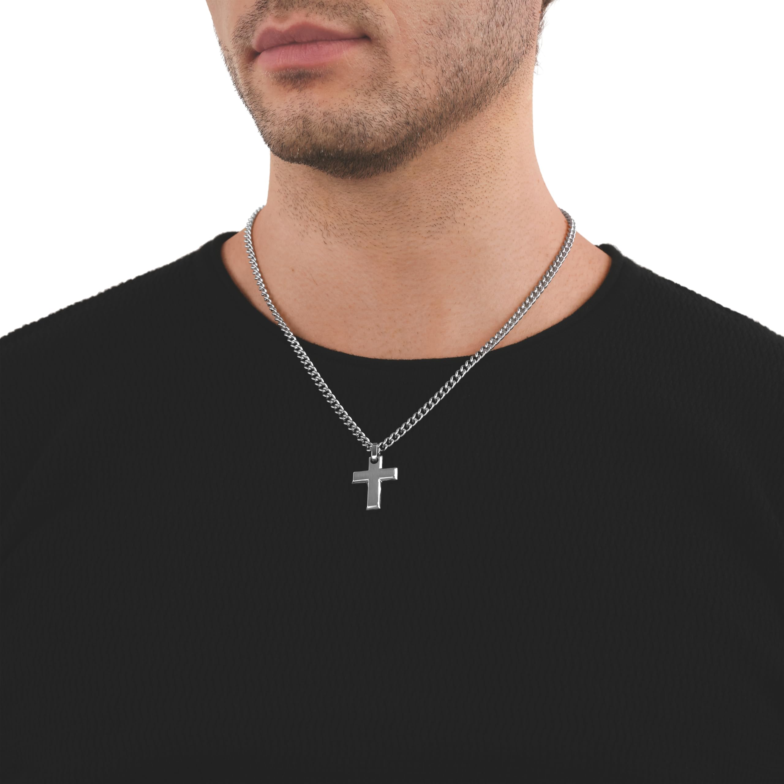 Tom Tailor Kette mit Anhänger für Herren, Edelstahl, 50+5 cm, silber, Kreuz-Anhänger, Geschenkidee, Halsschmuck, Herrenschmuck, 2100636