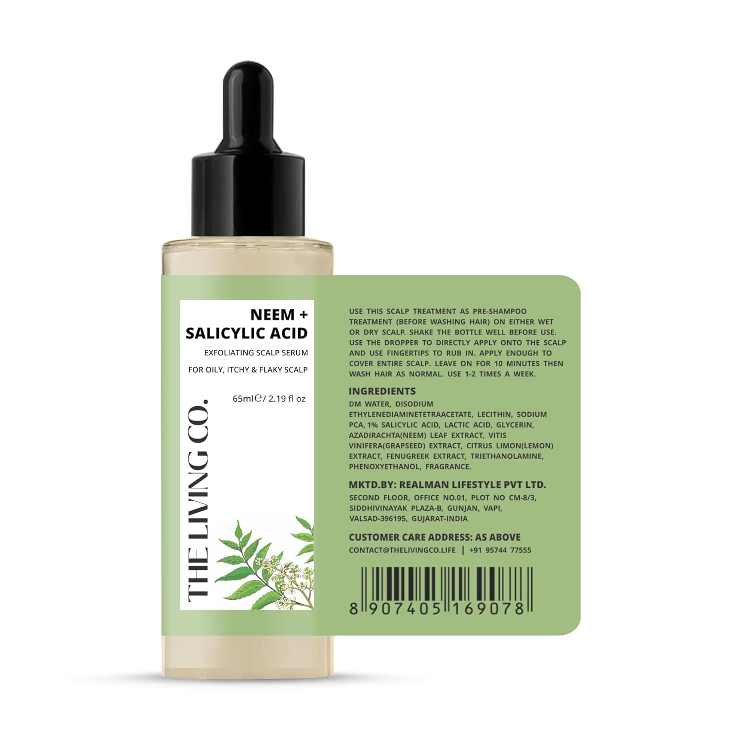 THE LIVING CO Neem Exfoliating Scalp Serum 65ml For Oily, Itchy & Flaky Scalp.