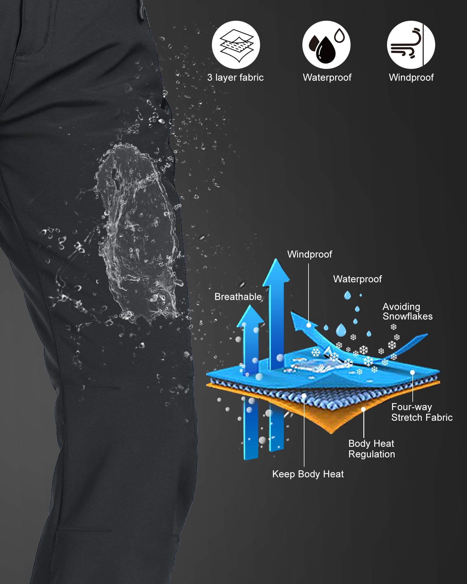 33,000ft Pantalon de randonnée pour femme - Imperméable - Pantalon de ski d'hiver chaud en softshell, gris foncé, XS | Pantalon thermique, doublé en polaire, pantalon de snowboard, respirant, séchage rapide, pantalon de trekking