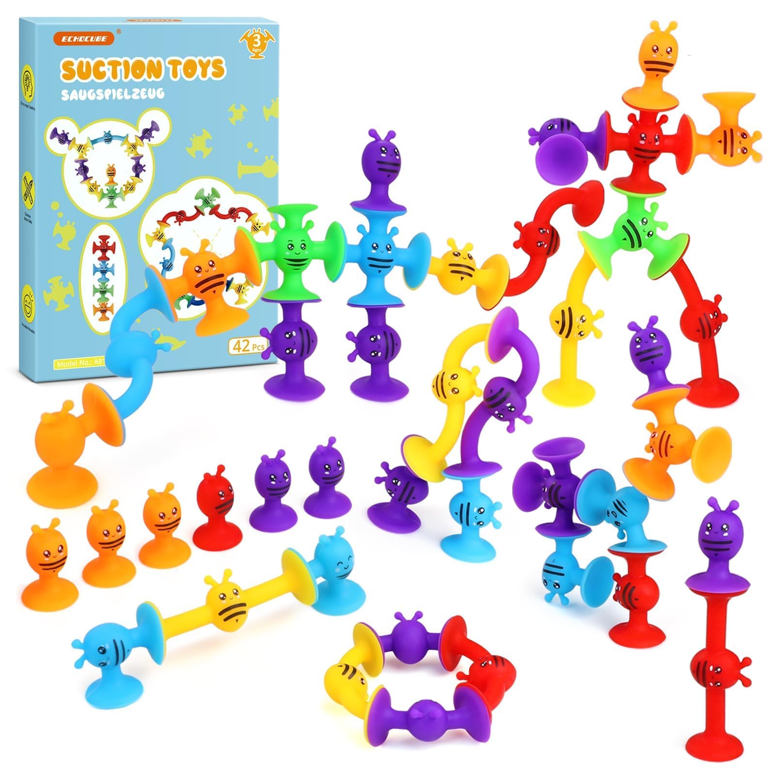 42 Pieces Suction Cup Toy, Suction Cup Bath Toy for Children from 3 Years, Sensory Suction Toy, Stress Relief Toy, Travel Toy for Children and Adults-image-30