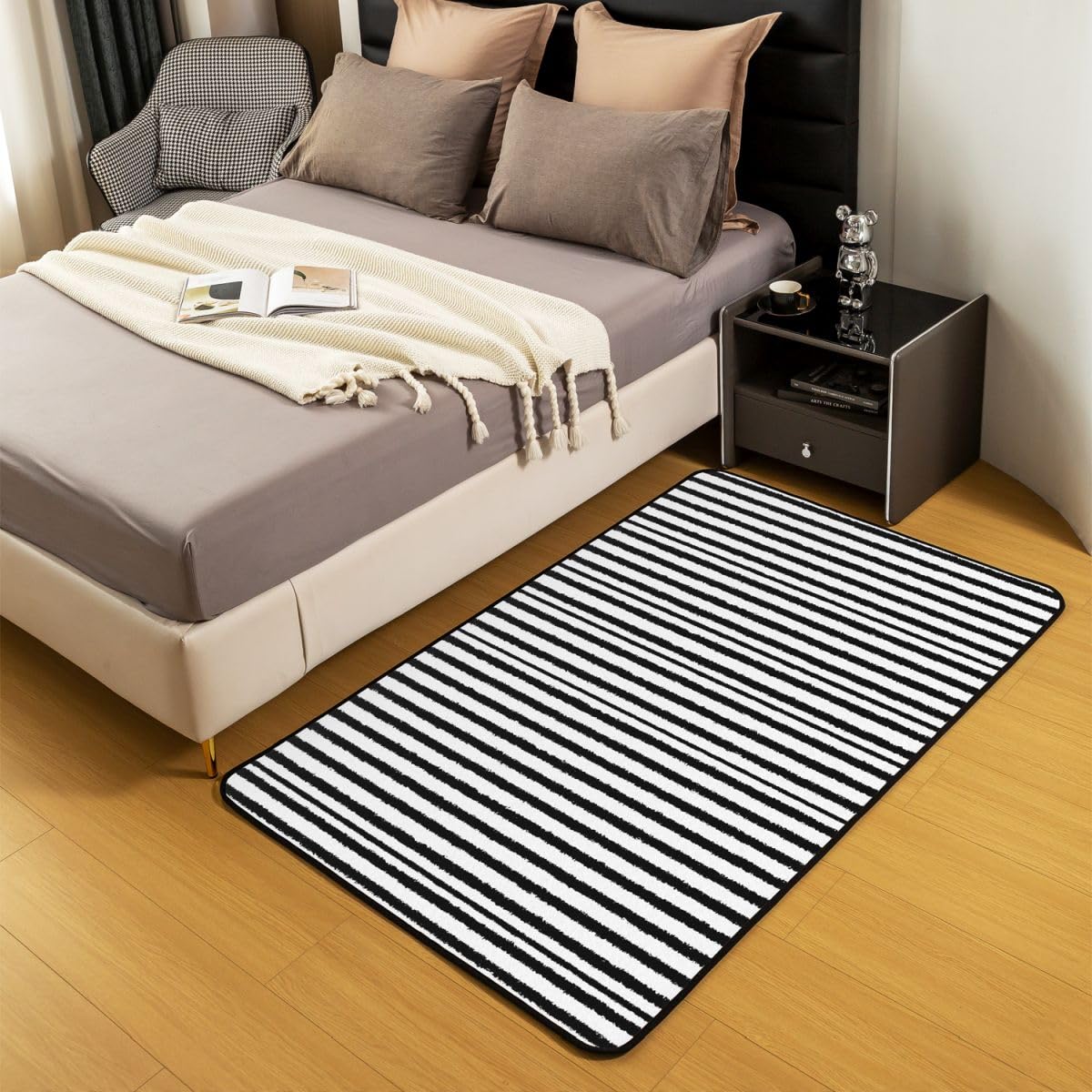 Tapis De Salon 100x150cm Noir Blanc Rayures Tapis Chambre Géométrique Moderne Doux Lavable Art Rayé Modernee Idéal pour Salon Et Chambre Résumé Antidérapant