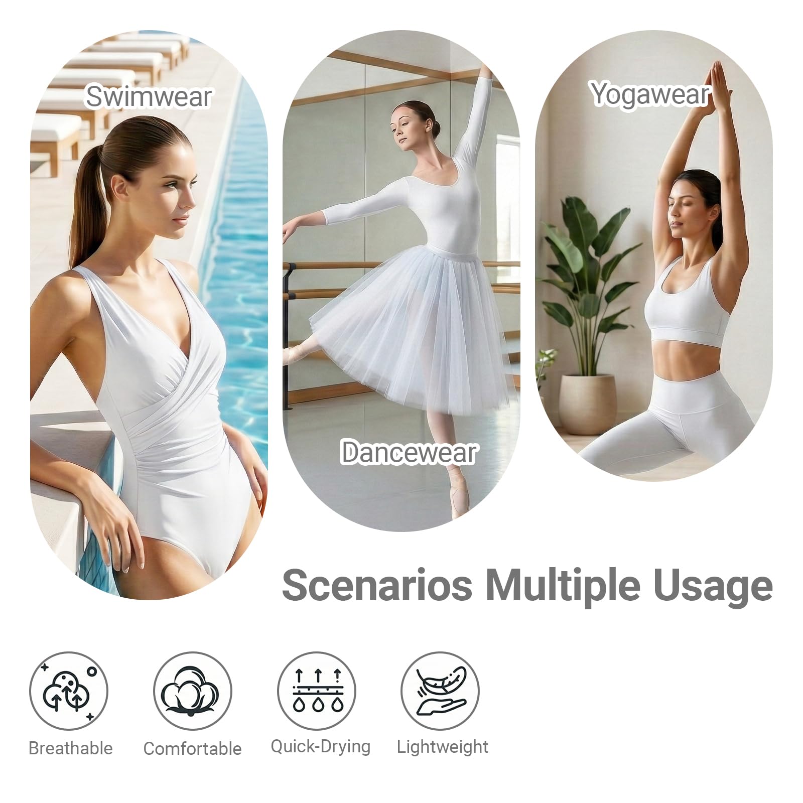 Q&J FABRIC CO. 59 Inches Nylon Spandex Fabric 82% Nylon, 18% Spandex, 5.90 oz/yd², Shiny Swimsuit Fabric, 4-Way Stretch Swimsuit Material, for Sports, Dance, Yoga(White, 1 Yard) - 4