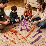 Transparent Posable Stickman Action Figure, 5.5" Assemble-Your-Own Model with Movable Joints & Armament Pack, Stop Motion Collectable for Display, Collectors Gift Desk Decor (Orange)