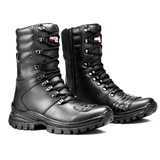 Bota Coturno Militar Tático Couro Cano Alto Masculino