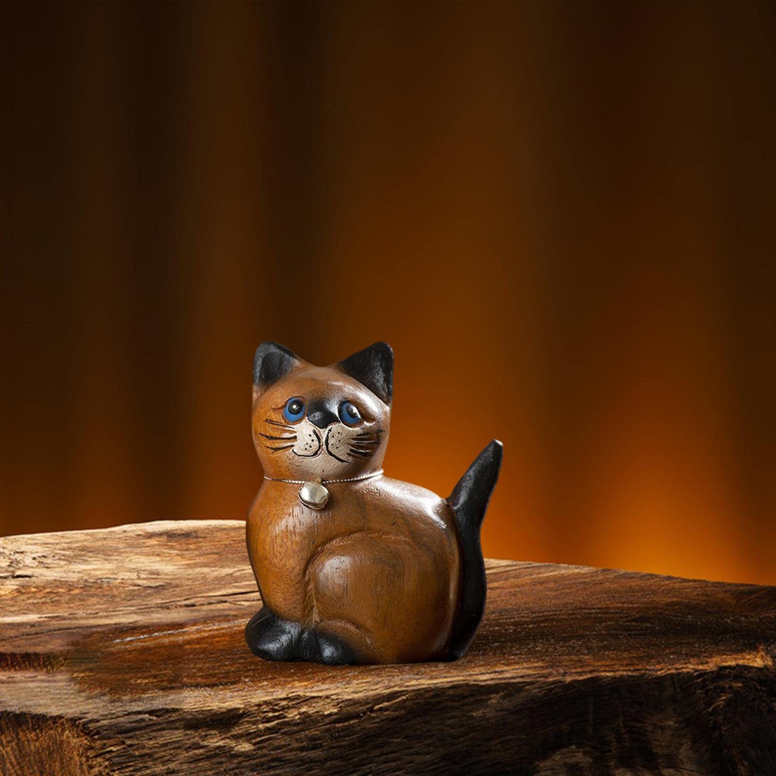 usefulbeauty Kattenbeeldjes Home Decor, Kattenbeeldjes - Creatief houten kattenbeeld,Kleine kattensculptuur, kittenkunstsnijwerk, desktopkatdecoraties voor woonkamer, slaapkamer