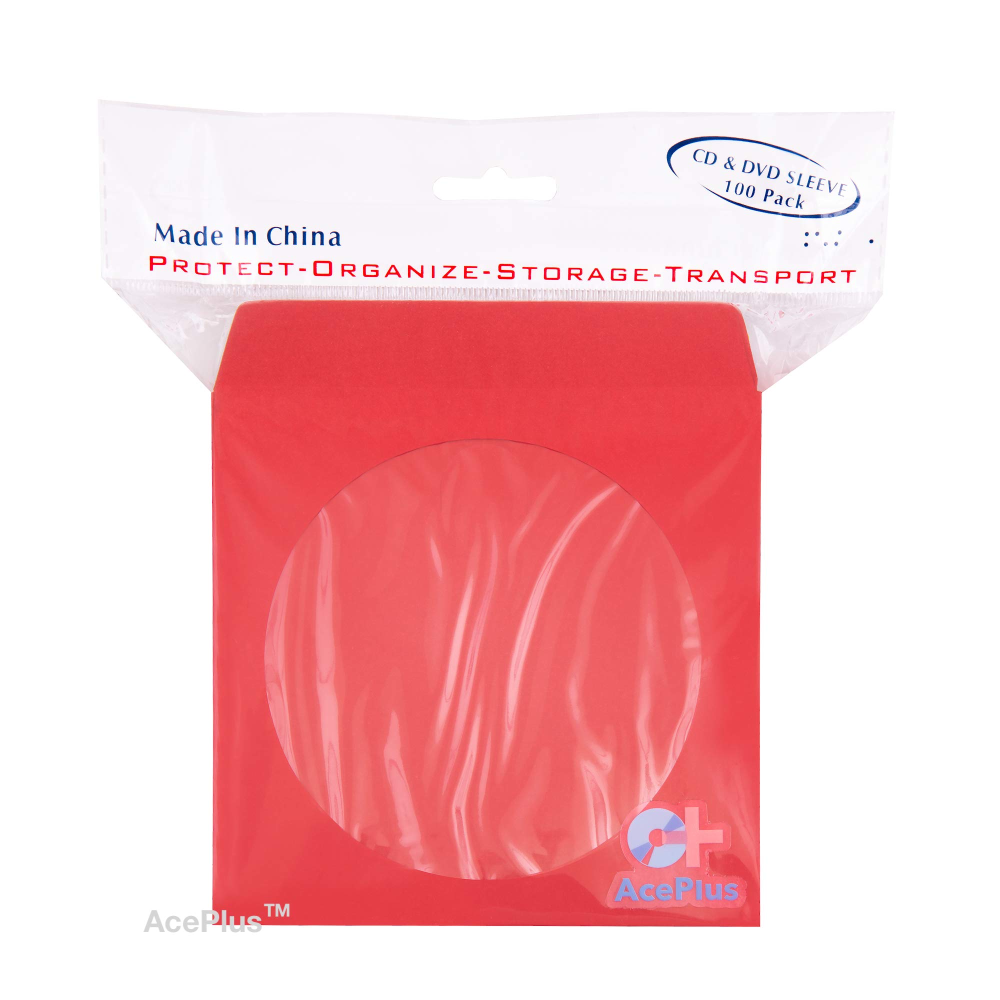 AcePlus1,000 Assorted Multi-Color Premium Paper Sleeves 100g Weight for CD / DVD Envelopes with Clear Window and Flap; 1 Box of 10 packs of 100 Sleeves in Red, Green, Blue, Yellow, and Black Sleeves