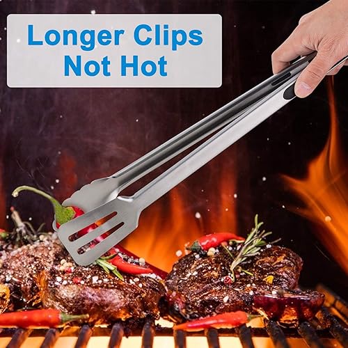 Miniatura 6 de Pinzas de parrilla de 16 y 12 pulgadas para cocinar barbacoa, pinzas de parrilla extralargas resistentes, juego de 2 unidades