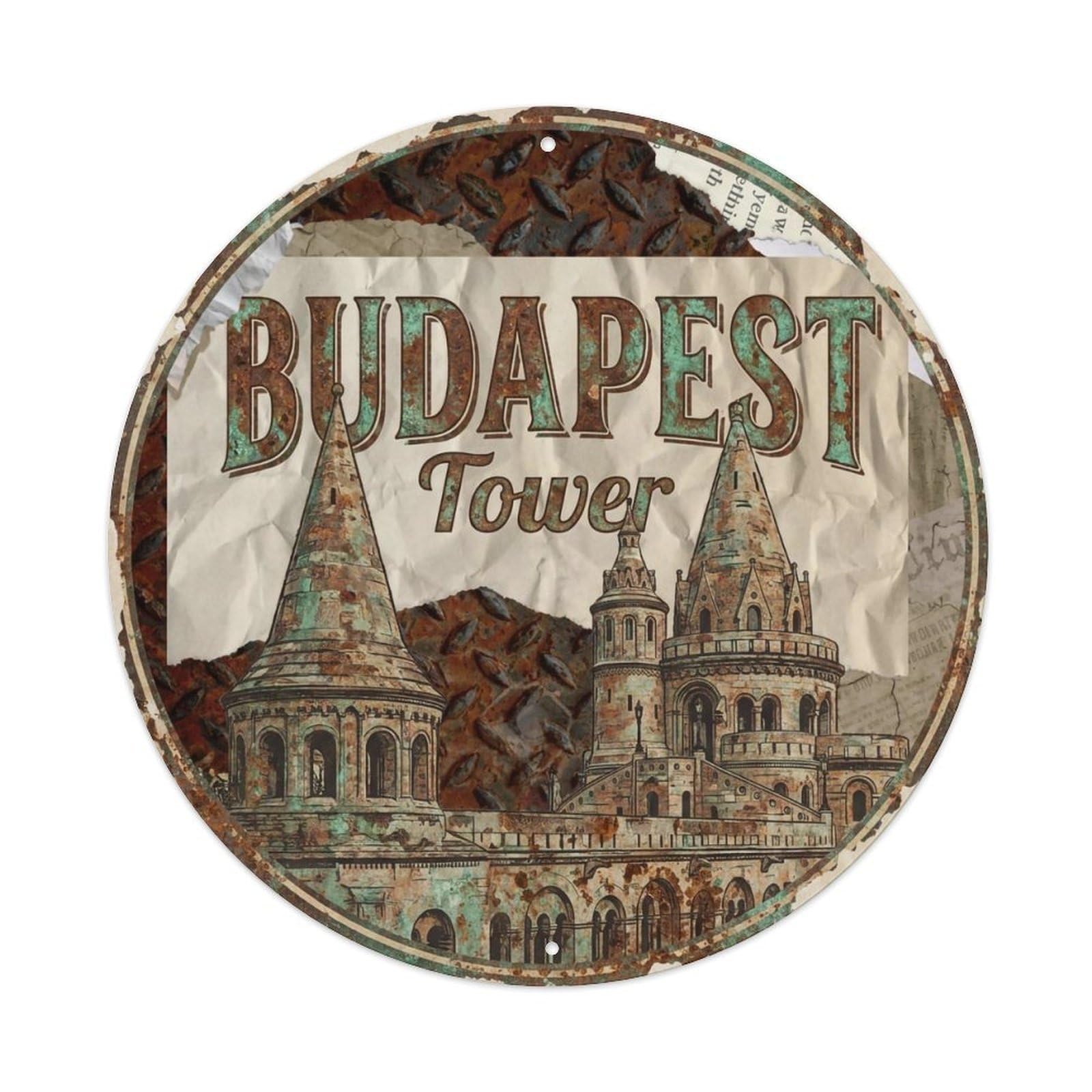 Vintage Travel Budapest Hungary Tower Vintage Metal Tin Sign Plaque