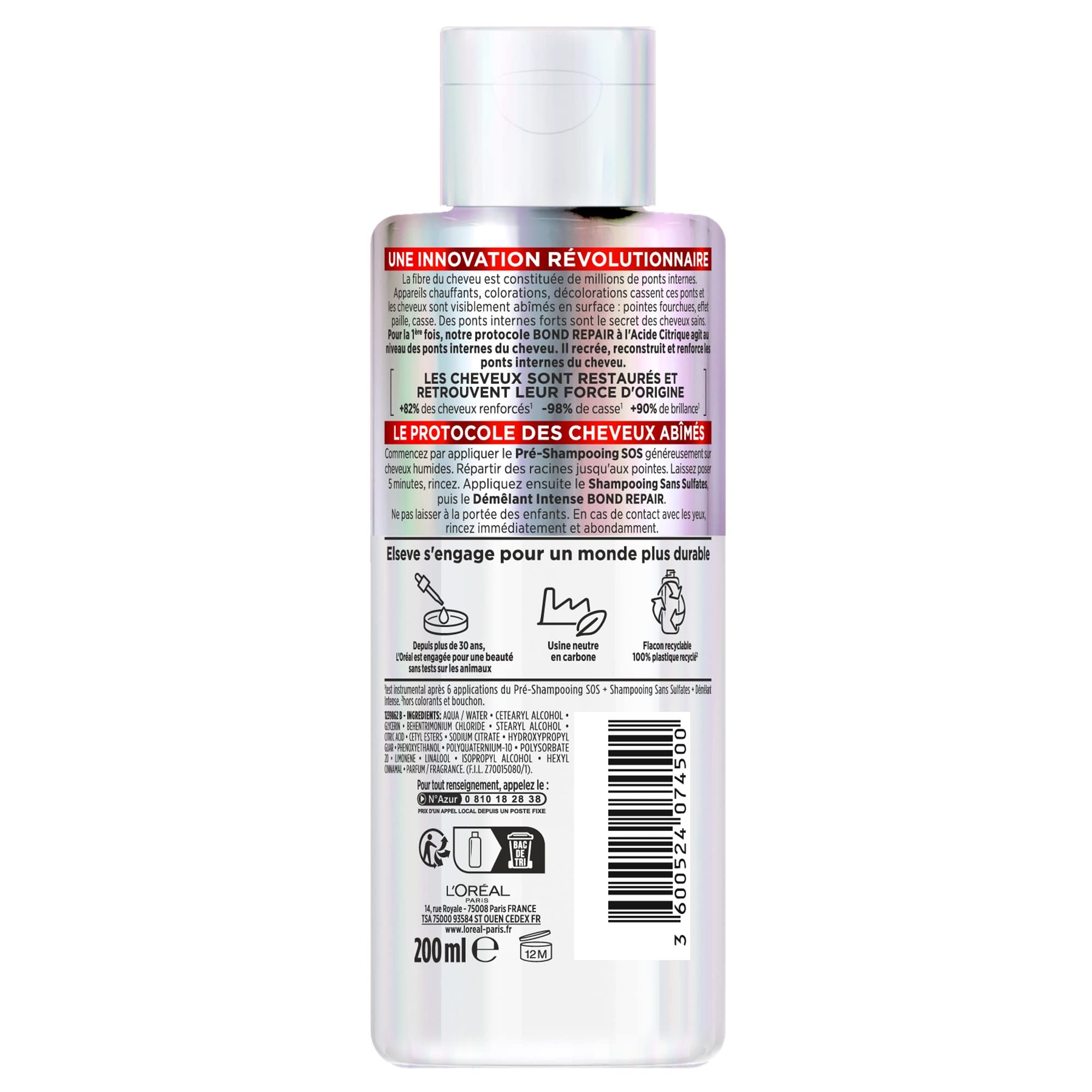 L'Oréal Paris – Tiefenreparaturprotokoll – geschädigtes Haar – Trio zur reparierenden Pflege – Vor-Shampoo + Shampoo + Entwirrung – Keratin-Behandlung – ohne Sulfate – Elseve Bond Repair Plus