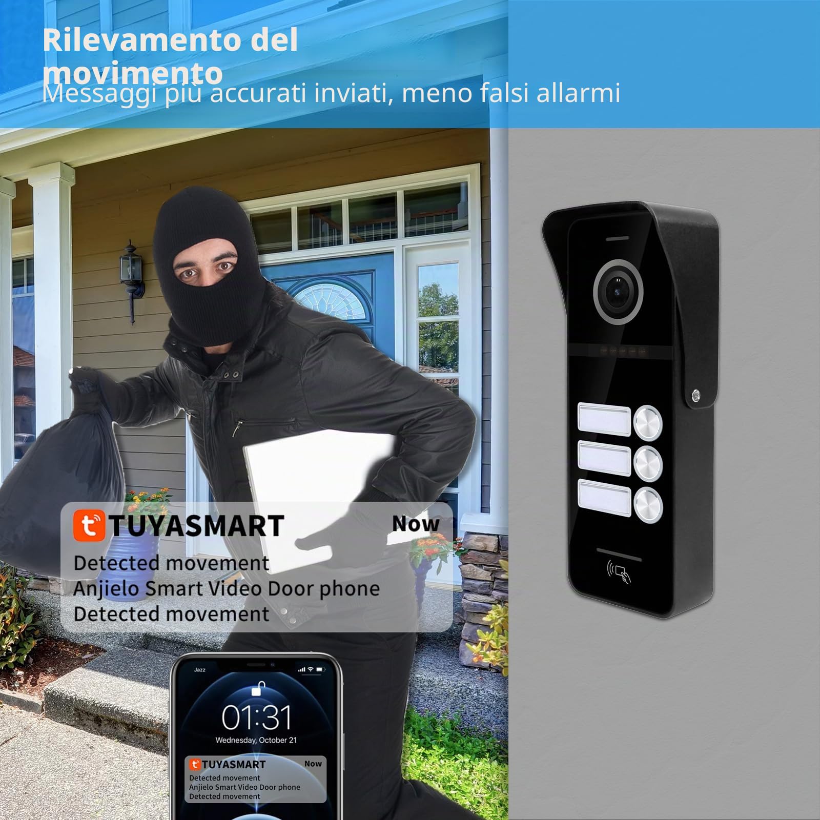 Sistema di campanello video cablato 3 unità 10 pollici monitor video citofono supporto sorveglianza, 3 in1 sblocco per casa villa (campanello nero + schermo nero)