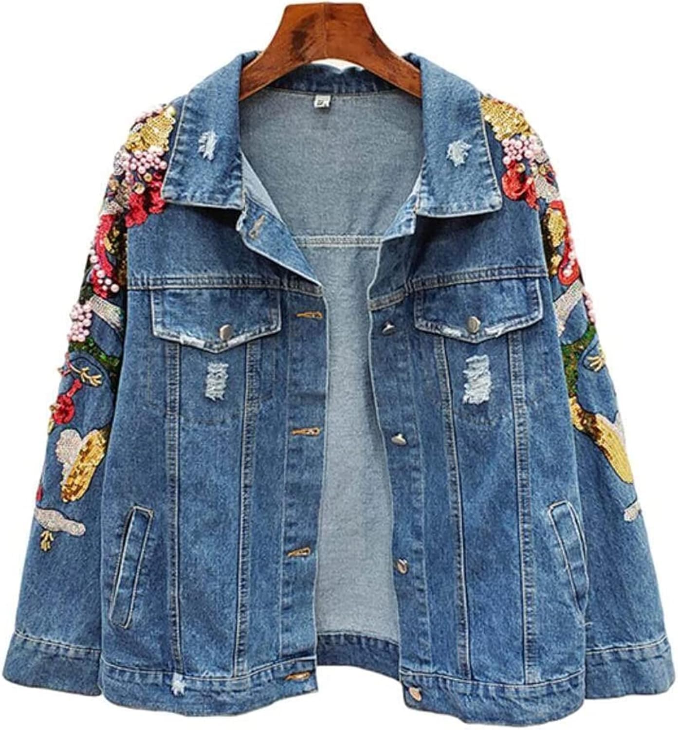 Magnifique veste en jean avec broderie de perles 3D et paillettes de haute qualité