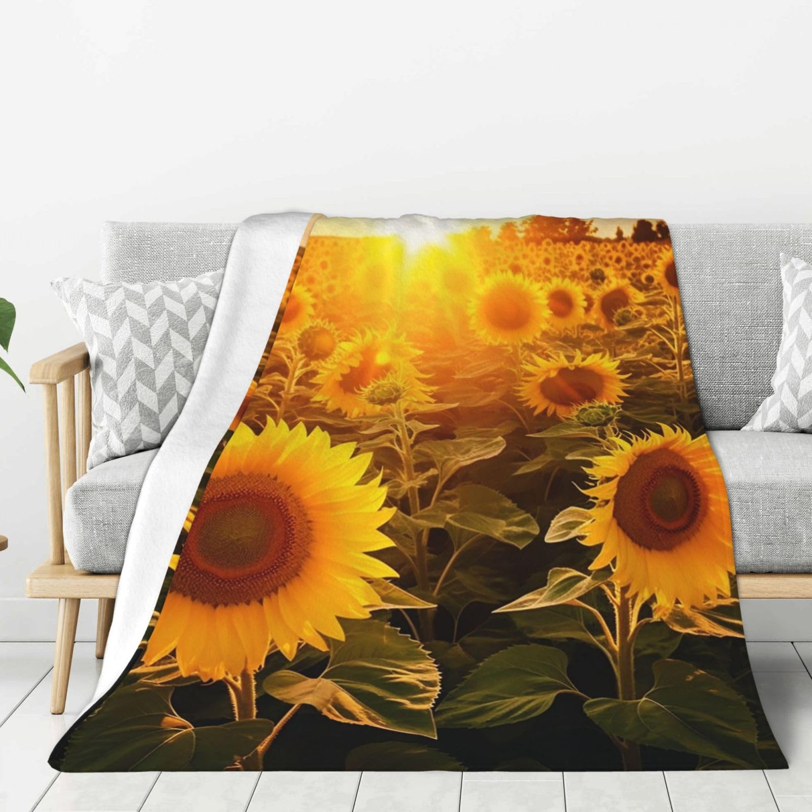 Sunshine Sunflower Field Throw Blanket Plush Flannel Fleece Blanket, Soft Lightweight Cozy Blankets 60"X50" for Bed Couch Sofa Travel