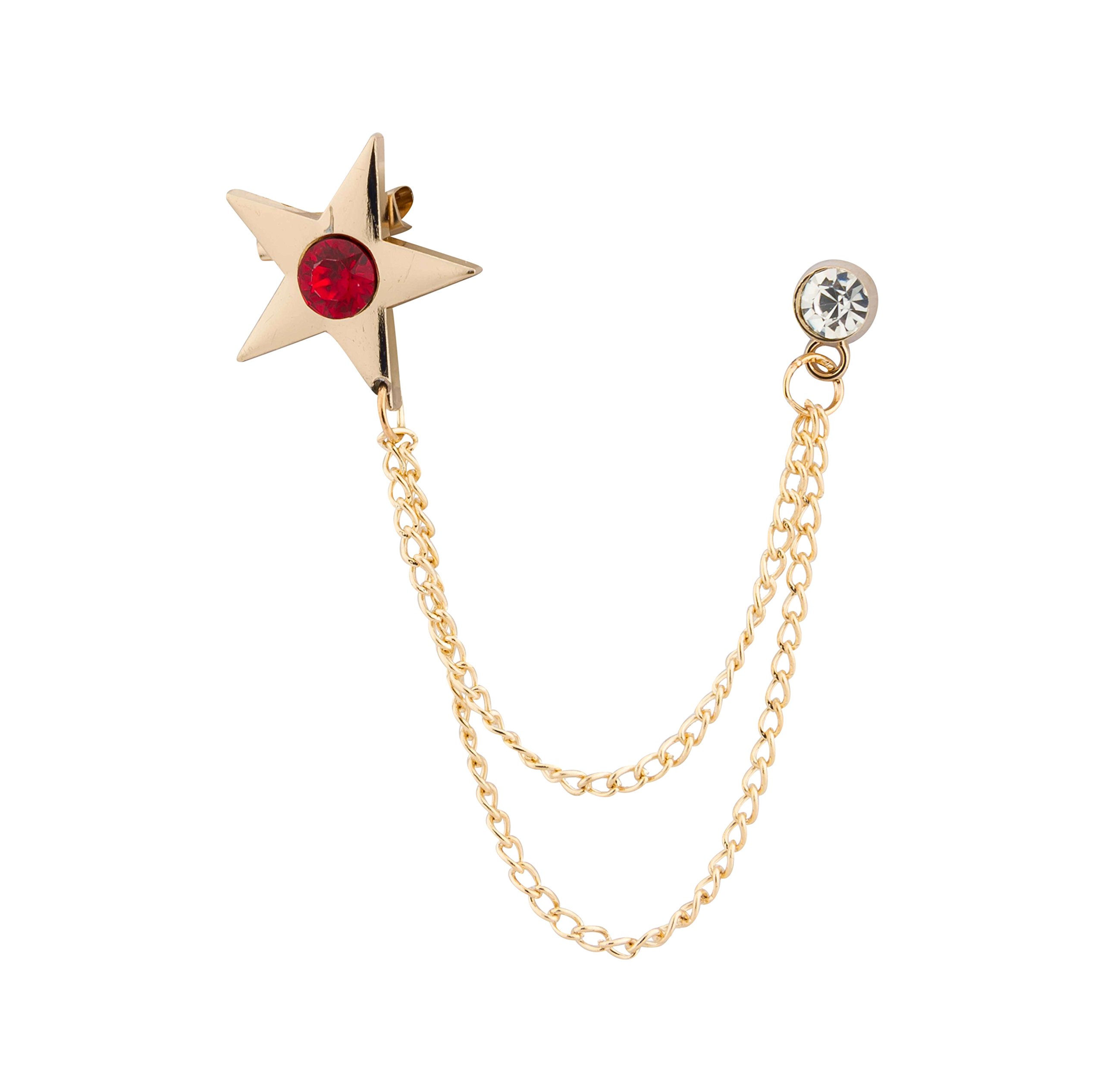 knighthood Red Stone Star with Hanging Chain Lapel Pin Suit Collar Accessories Brooch for Men-picture-31