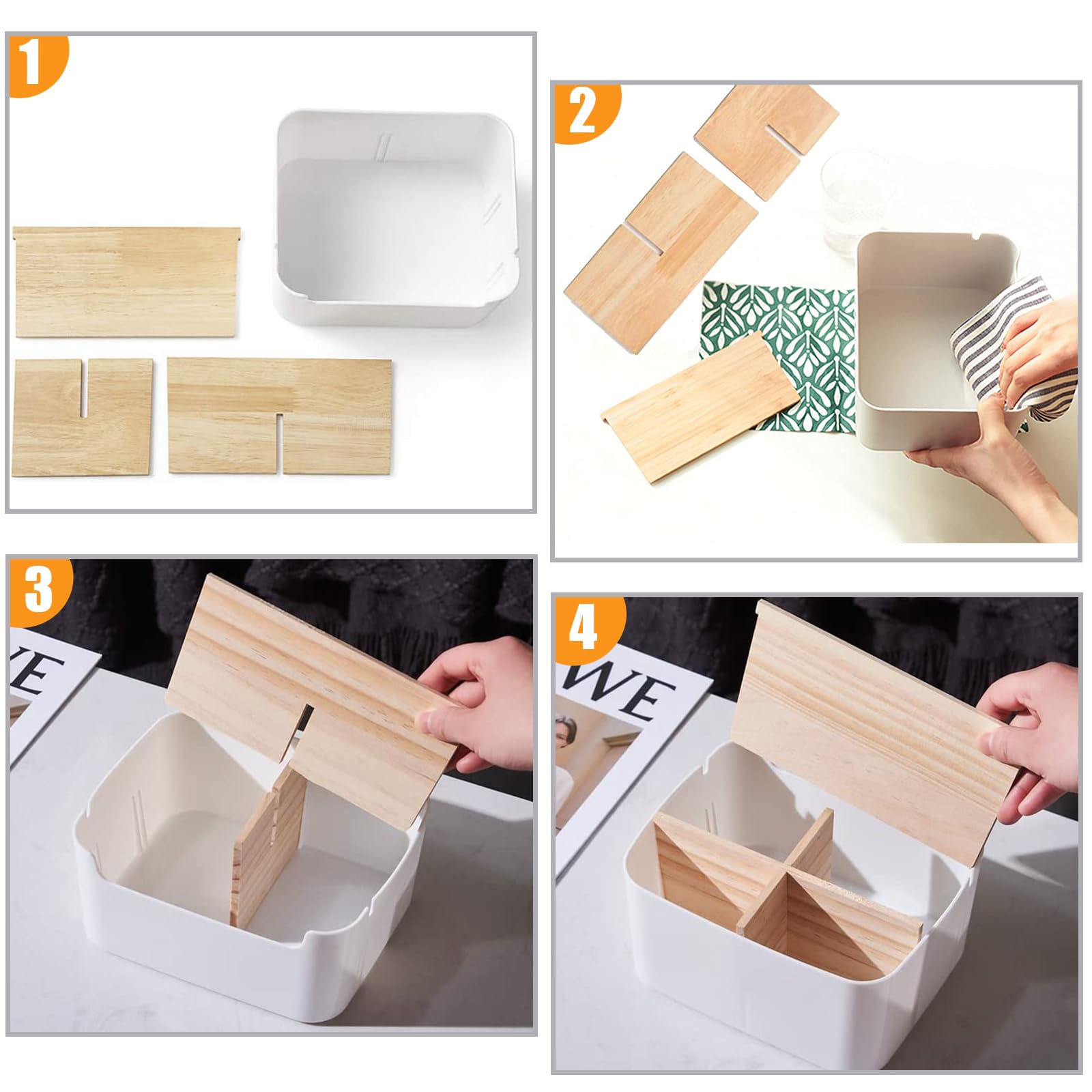 Organisateur Bureau Bambou 5 Compartiments - Rangement Télécommandes, Fournitures, Pinceaux - Blanc - Rhys