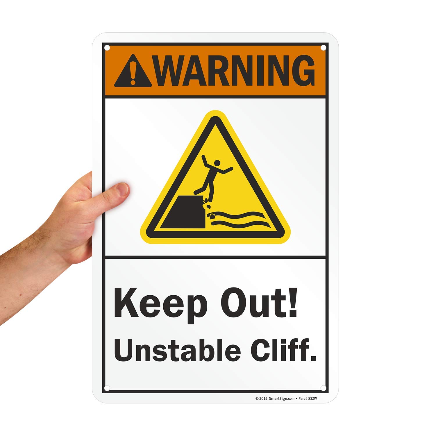 SmartSign"Warning - Keep Out! Unstable Cliff" Sign | 12" x 18" Aluminum