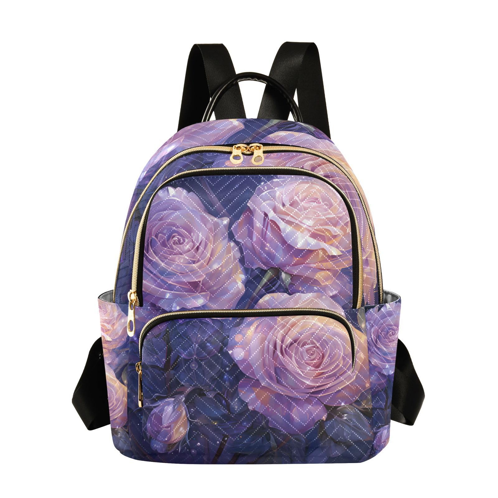 ALAZA Purple Rose Flowers02 Small Backpack Purse for Women Travel Bag Lightweight Shoulder Bag Fashion Daypack