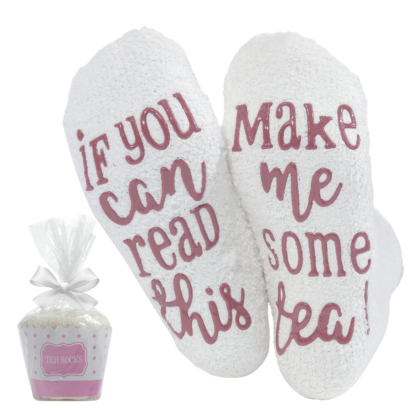 Zkxiyuan Women's White Luxury Tea Socks With Cupcake Gift Packaging With If You Can Read This Make Me Some Tea Socks Funny Novelty Gifts For Wife Mum Daughter Girlfriend Tea Lover (White)