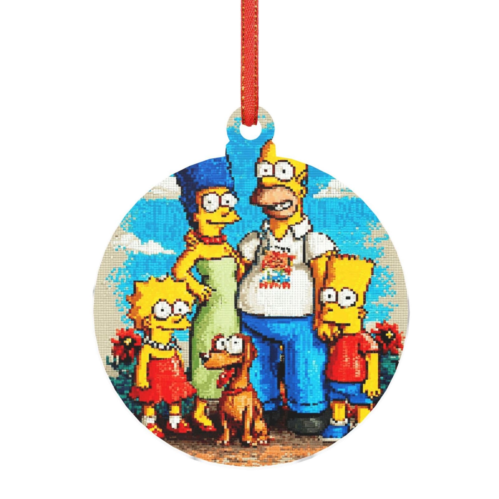 Hjkjkkj Round Shape Acrylic Ornament Christmas Tree Decoration Clear Round Pendant With Red Ribbon Simpsons Christmas Ornaments Indoor Outdoor Hanging Acrylic Pendants For Xmas Party Decor