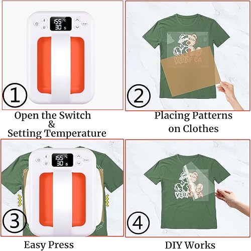 Miniatura 5 de Máquina de prensa de calor para camisetas, mini prensa de calor portátil de 7 x 5 pulgadas, calor rápido y uniforme, máquina impresora de camisetas