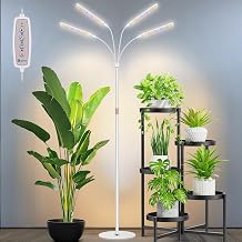 Kullsinss LED Plant Lamp with Stand 4-Head Full Spectrum Plant Light for Indoor Plants with 4/8/12/16 Hours 3 Light Modes 5 Brightness Height-Adjustable Grow Light for Indoor Plant Growth [Energy Class F]