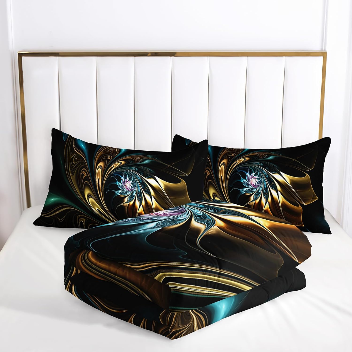 3pcs Comforter Set, Modern Fashion Black and Golden Quicksand Floral Print Bedding Set, Soft Comfortable Duvet, Perfect for Bedroom or Guest Room Decor