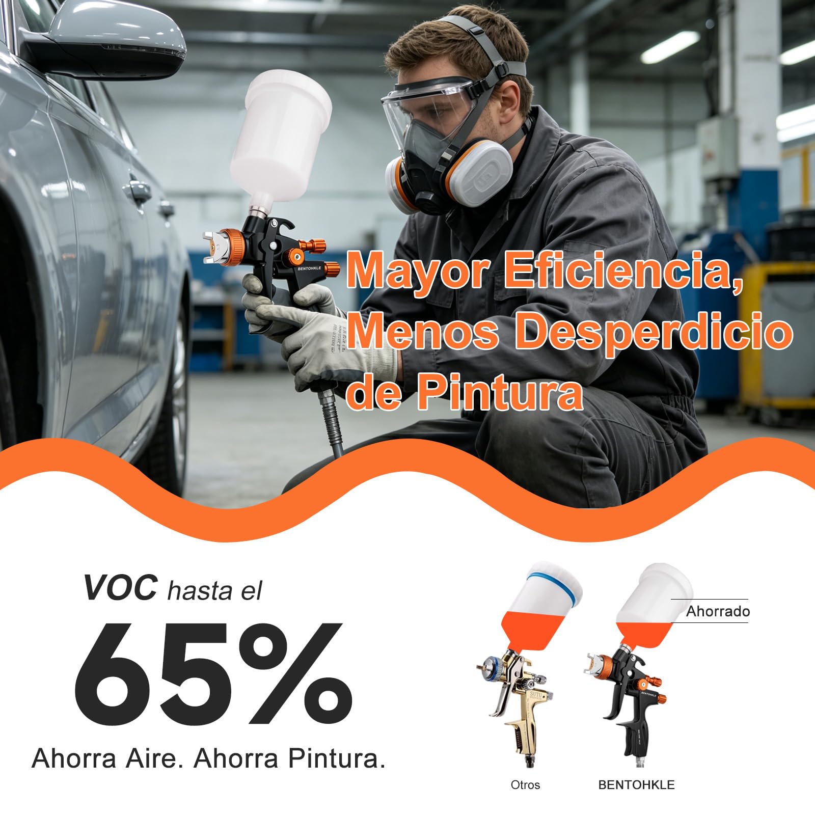 HVLP Pistolet a Peinture pneumatique 3 Buses 1,3 mm, 1,7 mm, 2,0 mm, système de pulvérisation de Peinture Professionnel avec gobelet en Plastique de 600 ML avec régulateur de Pression d'air pour