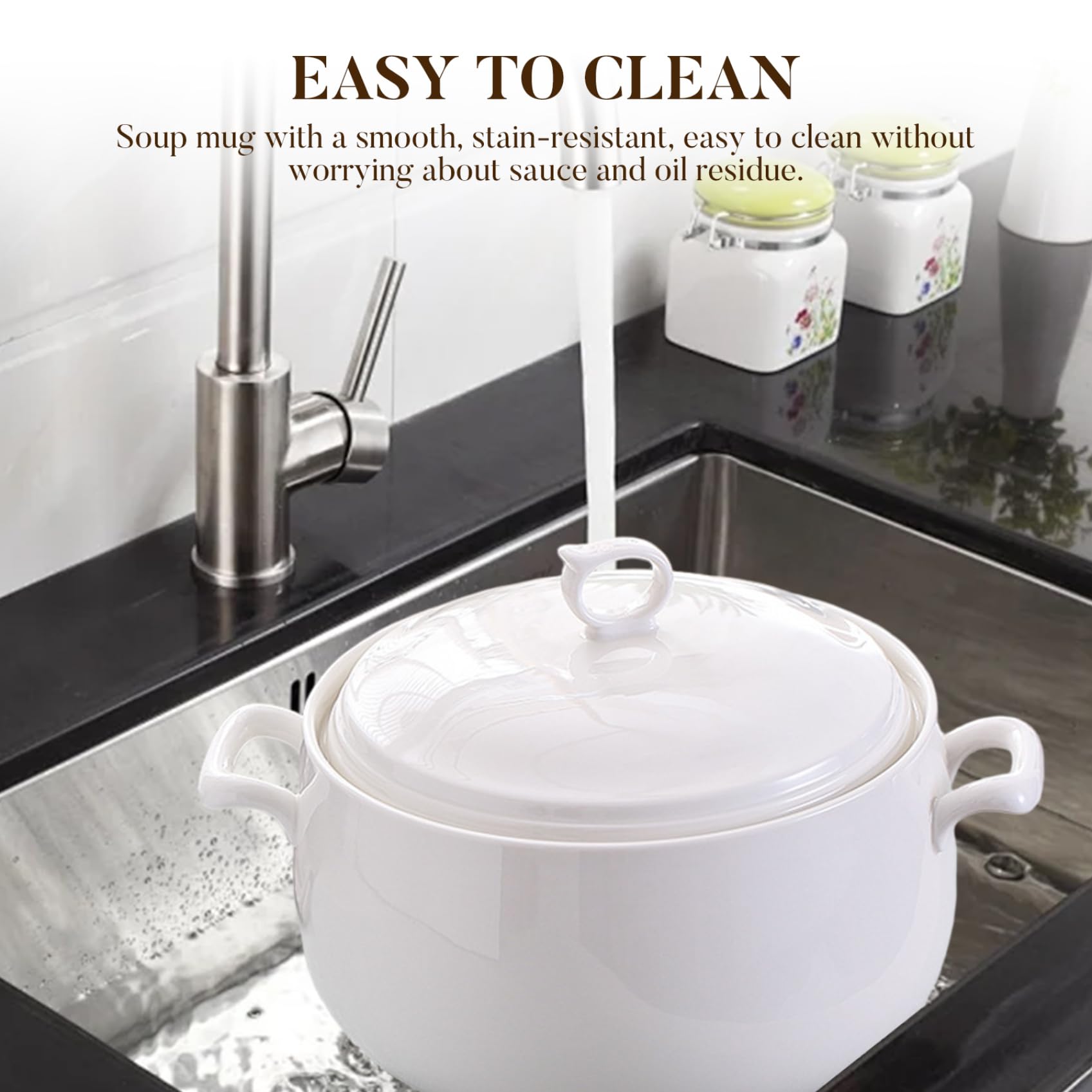 Soup Tureen 3000 ml en céramique, bol de service rond avec couvercle, micro-ondes en toute sécurité pour le restaurant, la maison, résistant à la chaleur