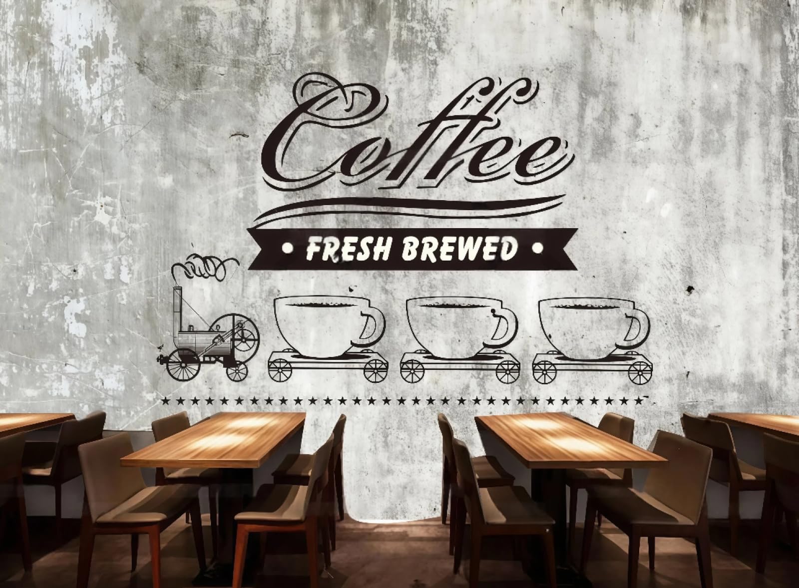 XDOUBAO Wallpaper Retro Nostalgic Cement Wall Letters Coffee Theme Dessert Drink Shop Afternoon Tea Western Restaurant Background Wall Wallpaper Coffee Shop Mural,3D,200x140cm