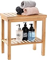Vista 6 de SOUJOY Bamboo Shower Bench, Bath Seat Stool, Spa Foot Rest Shaving Stool, Storage Shelf for Shampoo Towel, Works in Inside Bathroom, Living Room