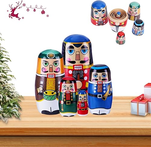 Muñecos anidables de cascanueces rusos de Navidad, juego anidado de madera hecho a mano, muñecas Matryoshka, 5 muñecas apilables, juguetes para