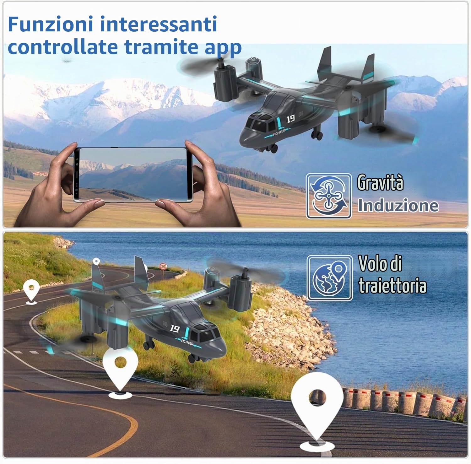 Elicottero radiocomandato con fotocamera 1080P, MIni RC Drone Quadricottero