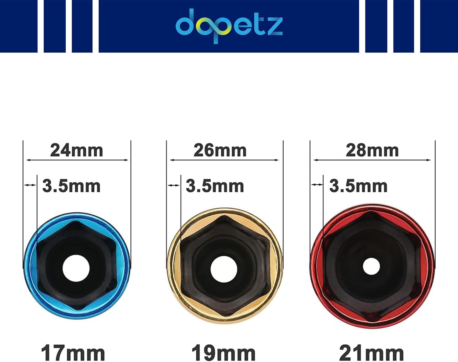 Dapetz ® Wheel Nut Impact Socket Set, Thin Wall Deep Impact Sockets 1/2" Drive, 17mm 19mm 21mm, Perfect Tool for Professional and DIY Use, Ideal for Garage