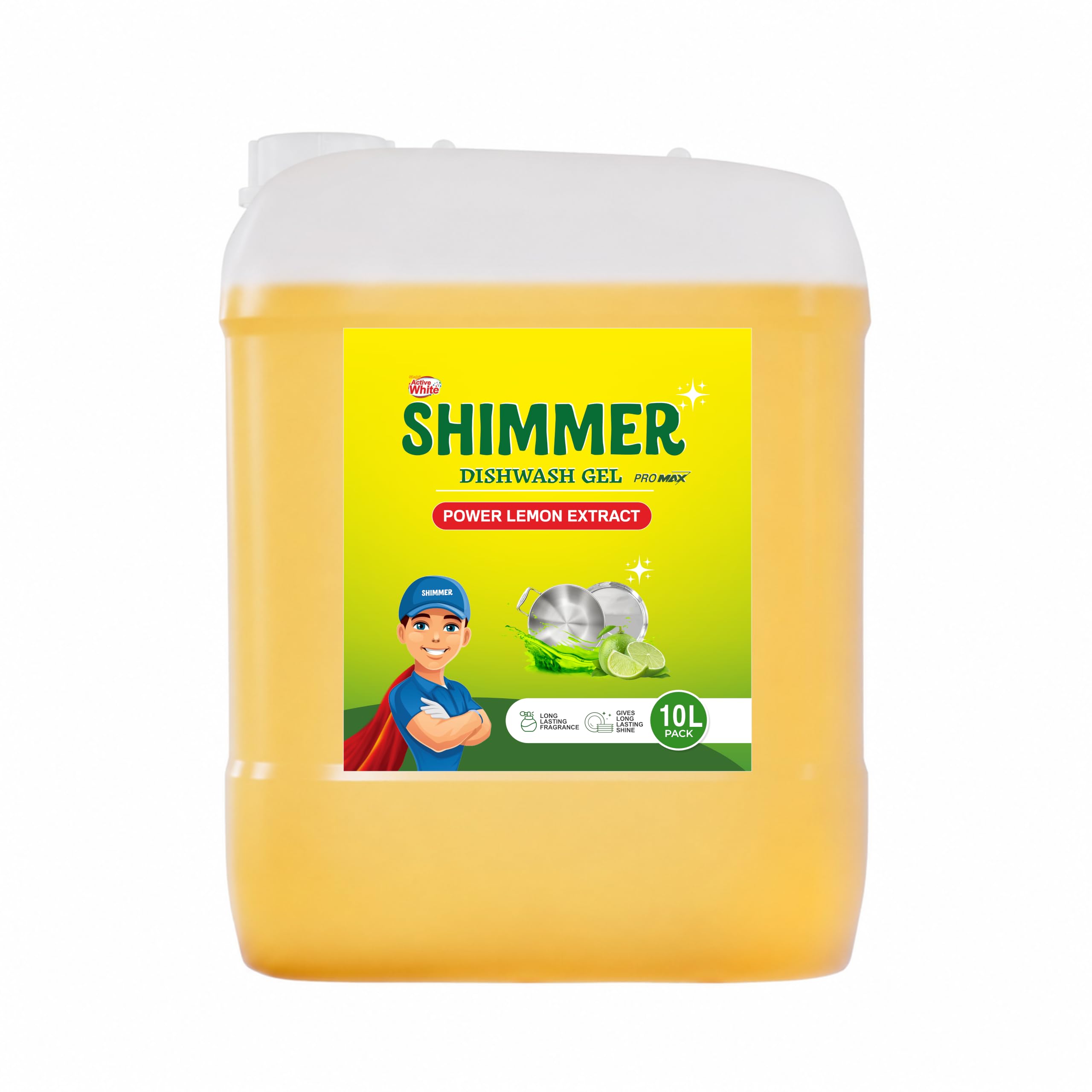 Shimmer Pro Max Dishwash Gel - 10L | Professional Formula | Mega Refill Pack for Heavy Usage | Removes Tough Oil & Food Residue | Lemon Fresh-image-42