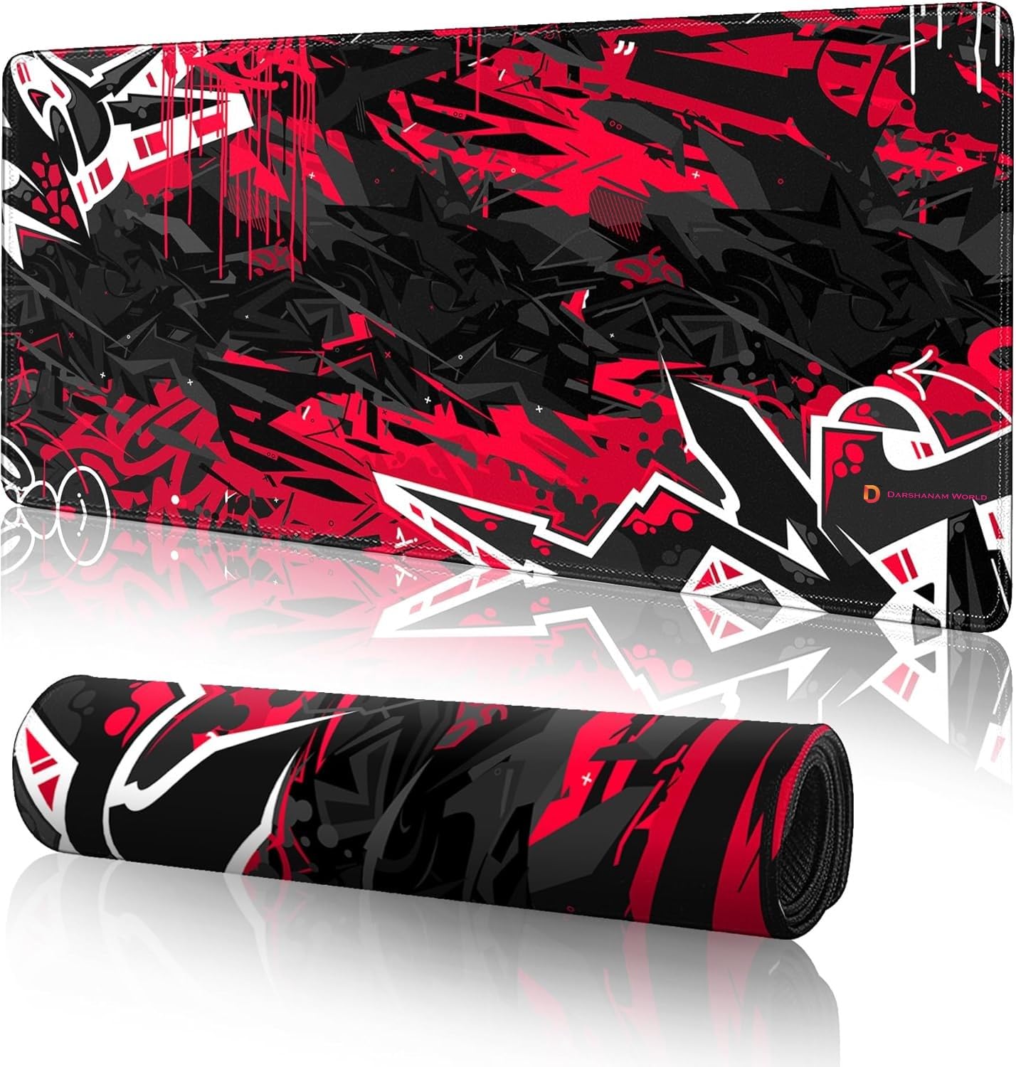 darshanam world gaming mouse pad, 80 x 30 cm large desk mat, anti-slip rubber base, water resistant, for work from home, office, gaming mouse pad (red texture)