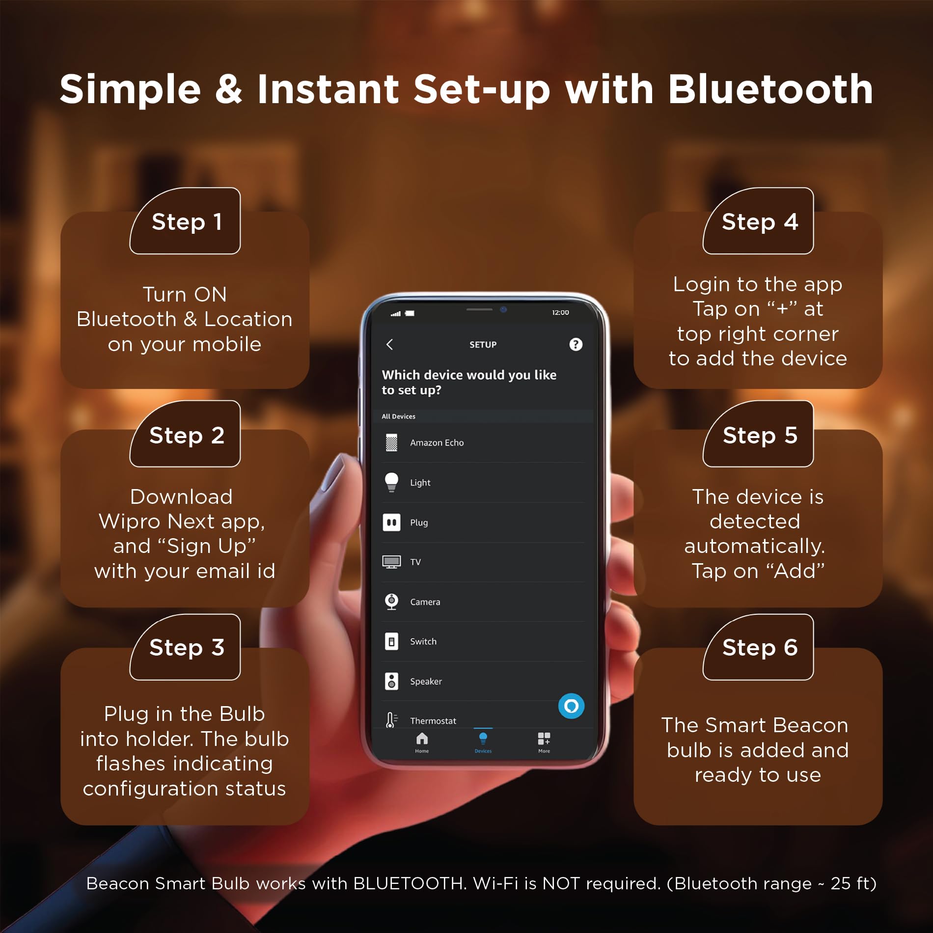 wipro 9W Bluetooth Enabled Smart Bulb B22 | 16 million Colours | White Tunable (Warm, Neutral & Cool White) | Dimmable | App-Control | Music Sync | Schedule & Scenes | Pack of 4 3