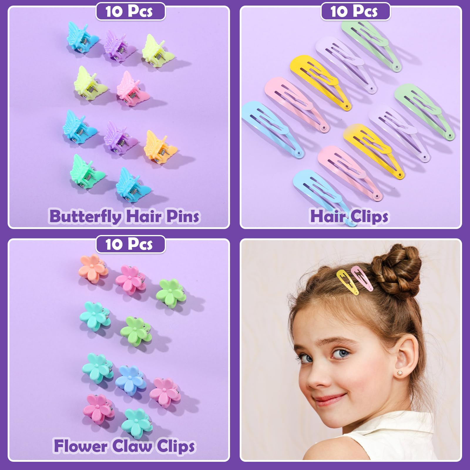 Accesorios para el cabello para niñas – 360 lazos elásticos para el pelo, pinzas para el pelo y herramientas para la cola del pelo en 31 colores