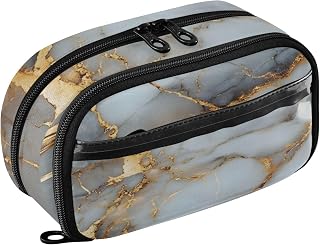 ALAZA White Gold Black Marble Large Capacity Pencil Case, Aesthetic Stationery Organizer Bag with Clear PVC Window, High Capacity Pen Pouch with Dividers for School Office Travel