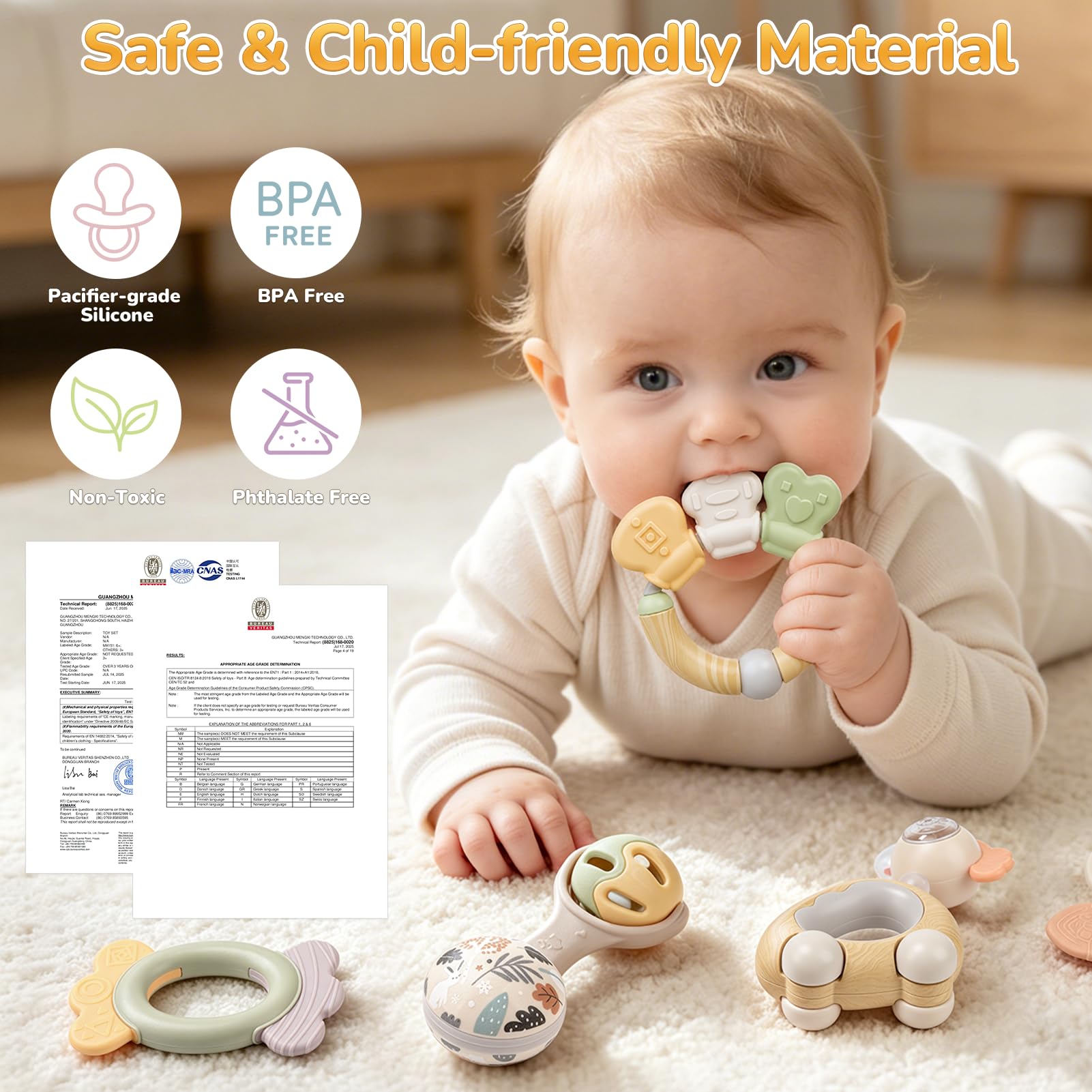 Sonajero Bebe 0-3 Meses, Mordedor Montessori Juguete Bebe 0-3 6 9 Meses Regalo Recien Nacido Niño