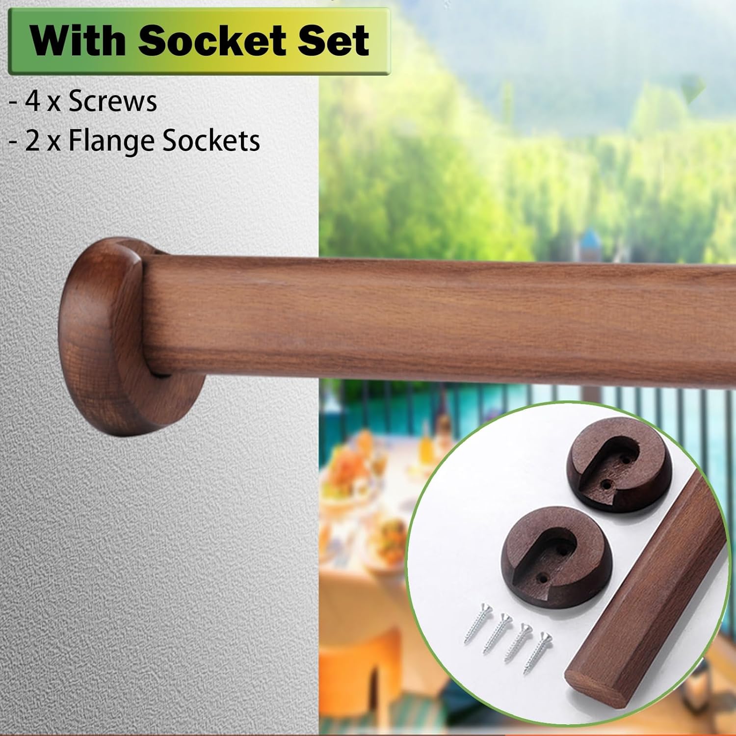 Oval-Shaped Wardrobe Closet Rod with End Supportsews, Solid Wood Doorway Curtain Rods, Clothes Hanging Pole - Cuttable