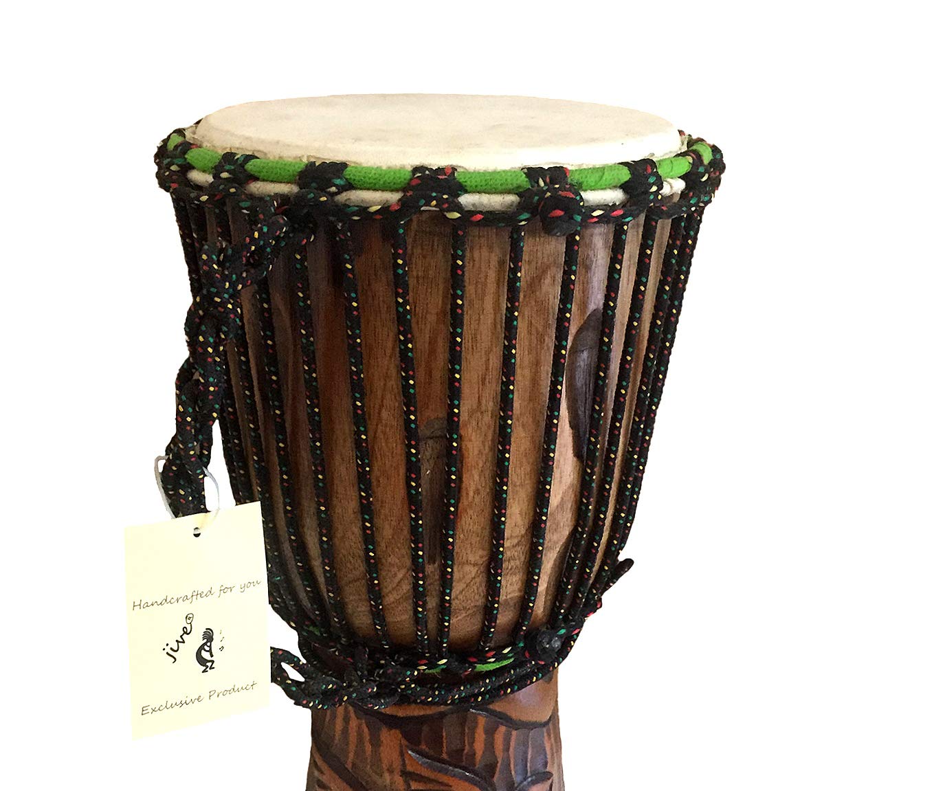 JIVE Djembe Drum African Bongo Congo Wood Drum Deep Carved Solid Mahogany Goat Skin Professional Quality 16" High (Turtle)