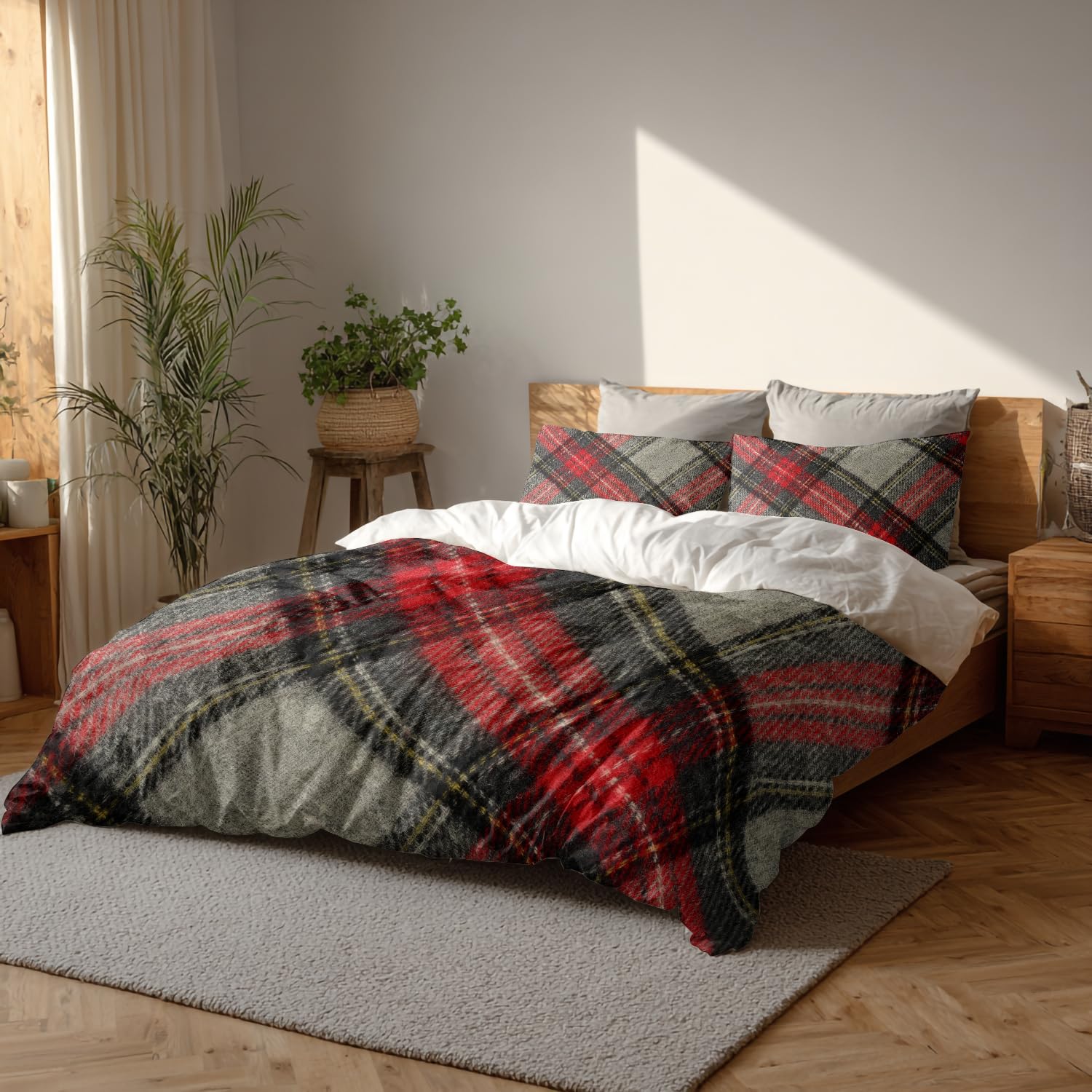 Couette imprimée losanges écossais finitions soignées parure de lit chic
