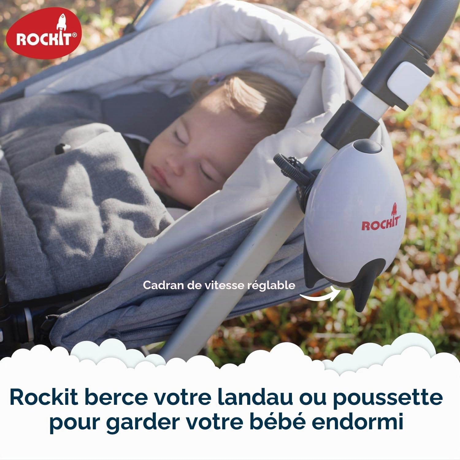 Rockit Rocker rechargeable avec deux supports – Aide au sommeil pour bébé qui berce doucement n'importe quelle poussette ou landau, vitesse réglable avec minuterie de 60 minutes – S'adapte à toutes